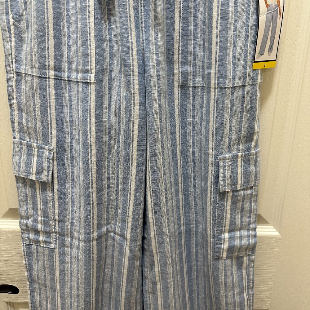 Roxy Women's Linen Blend Cargo Pant Size S Blue Cottagecore Coastal Boho (NEW) - Picture 8 of 15
